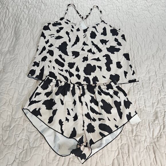 NWT Sexy Leopard Satin Feel 2 Piece Pajama Set Sz L - Picture 3 of 9